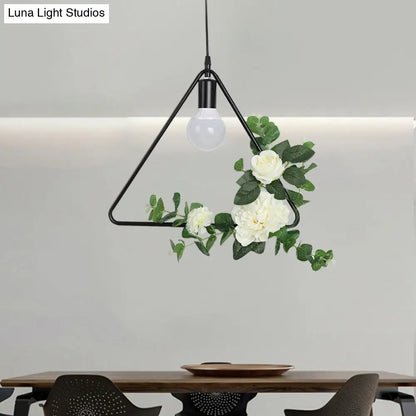 Artificial Flower Pendant with Loft Style Iron Frame - Triangle, Round, Square Design