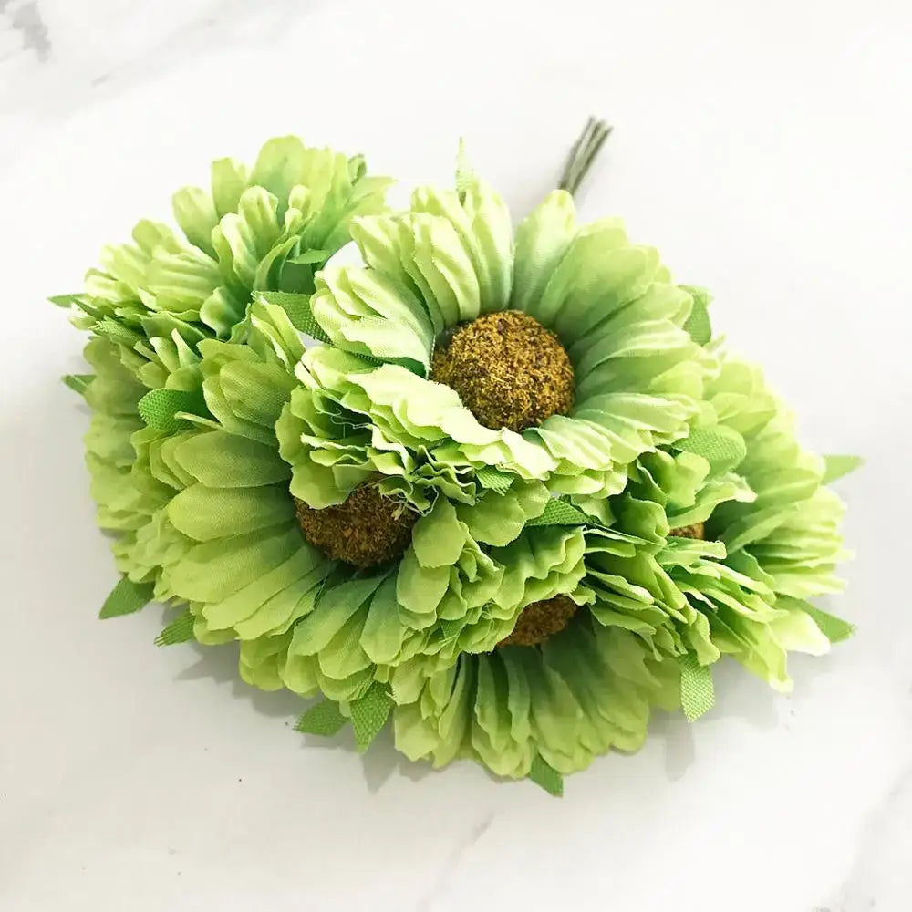 A cluster of decorbites green plant artificial light green sunflowers with textured brown centers for living room decor