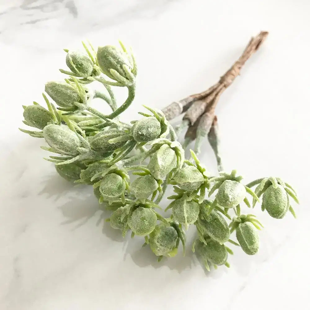 Frosty green artificial berry branch with textured frosted buds and slender stems for decorbites green plant flower cherry decor