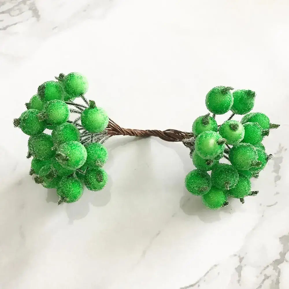 Vibrant green plant flower cherry berries bundle with frosted artificial clusters on twisted wire stems for decorbites decor