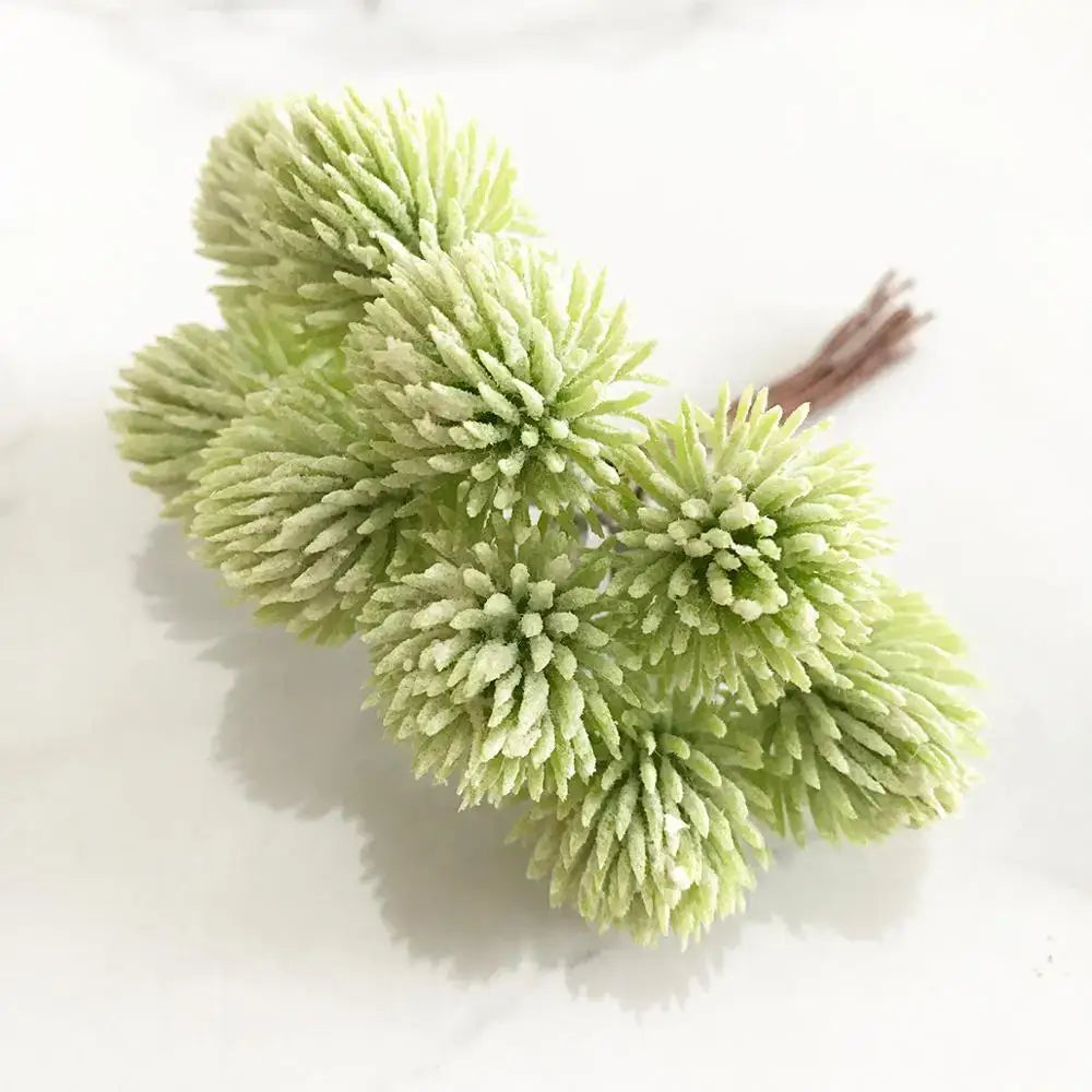 A cluster of light green spiky decorbites green plant flower cherry with fuzzy texture and bundled stems for living room decor