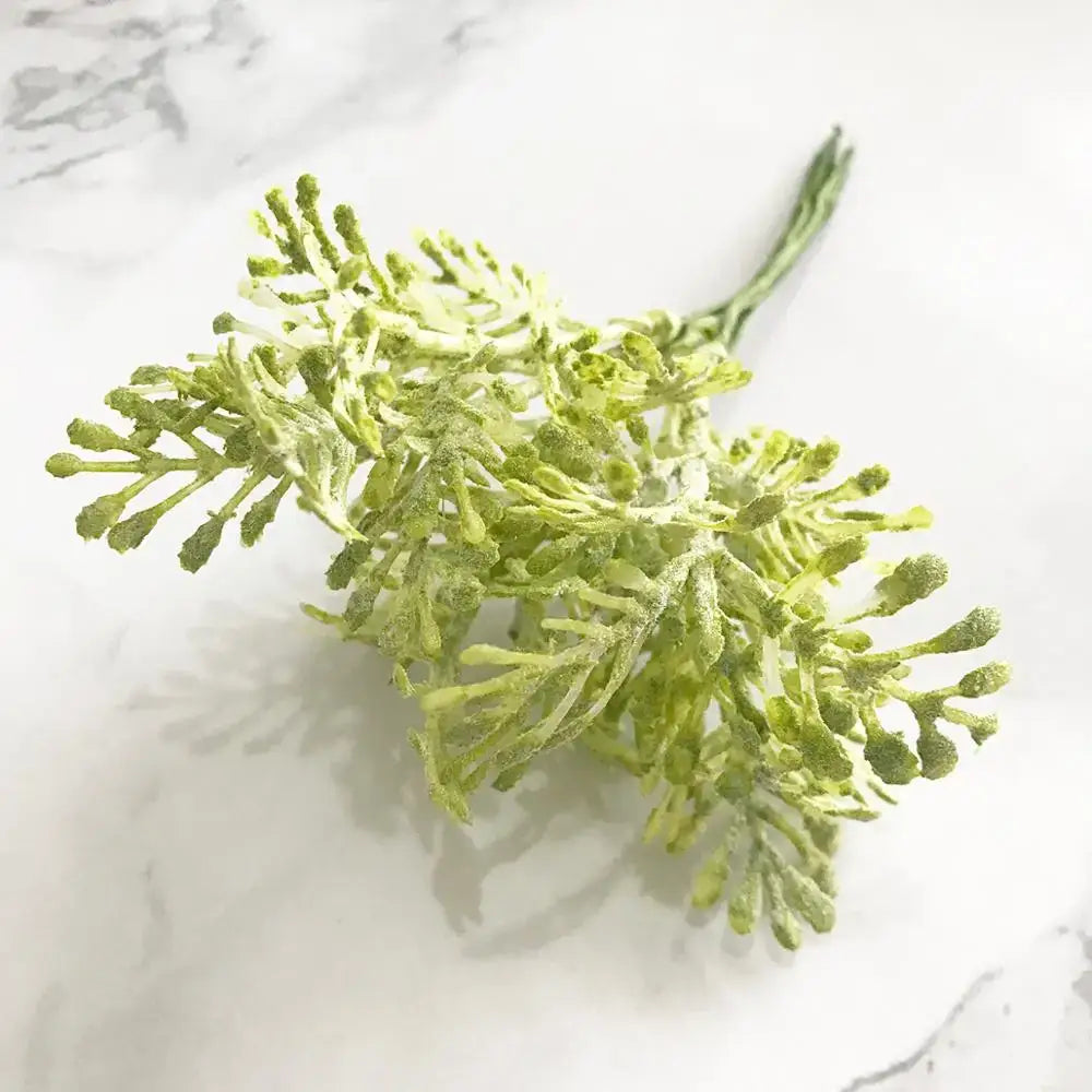 A delicate artificial green plant flower cherry with frosted light green leaves for decorbites living room decor