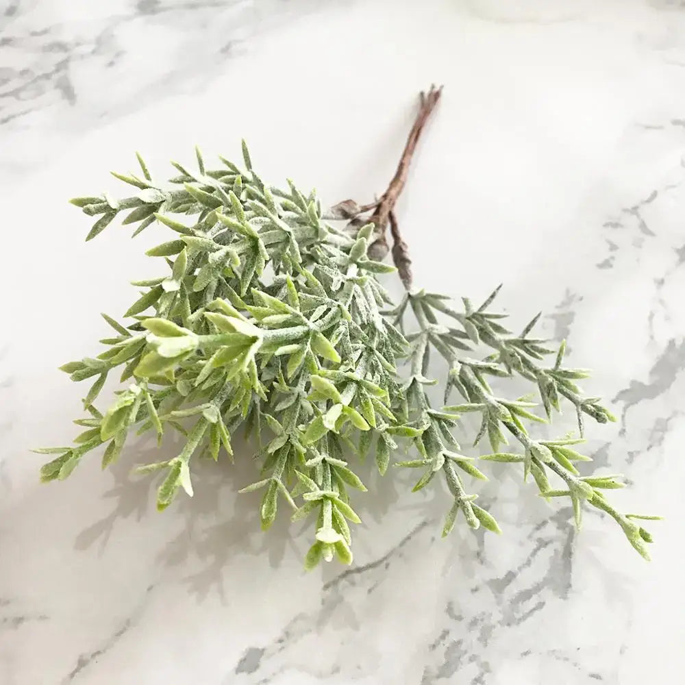 Frosty green artificial green plant flower branch with textured leafy design for decorbites plant flower cherry decor