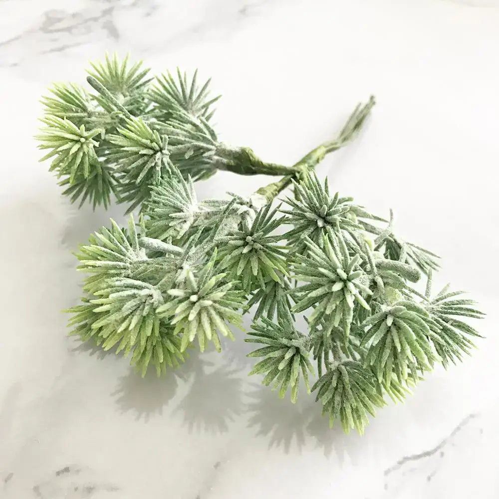 Frosty green artificial pine branch with spiky needles in synthetic material for decorbites green plant flower cherry bundle decor