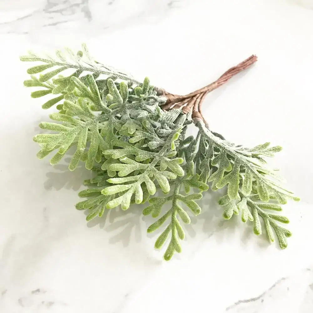 Frosty green artificial fern branch with textured fronds and brown stem for decorbites green plant flower cherry decor