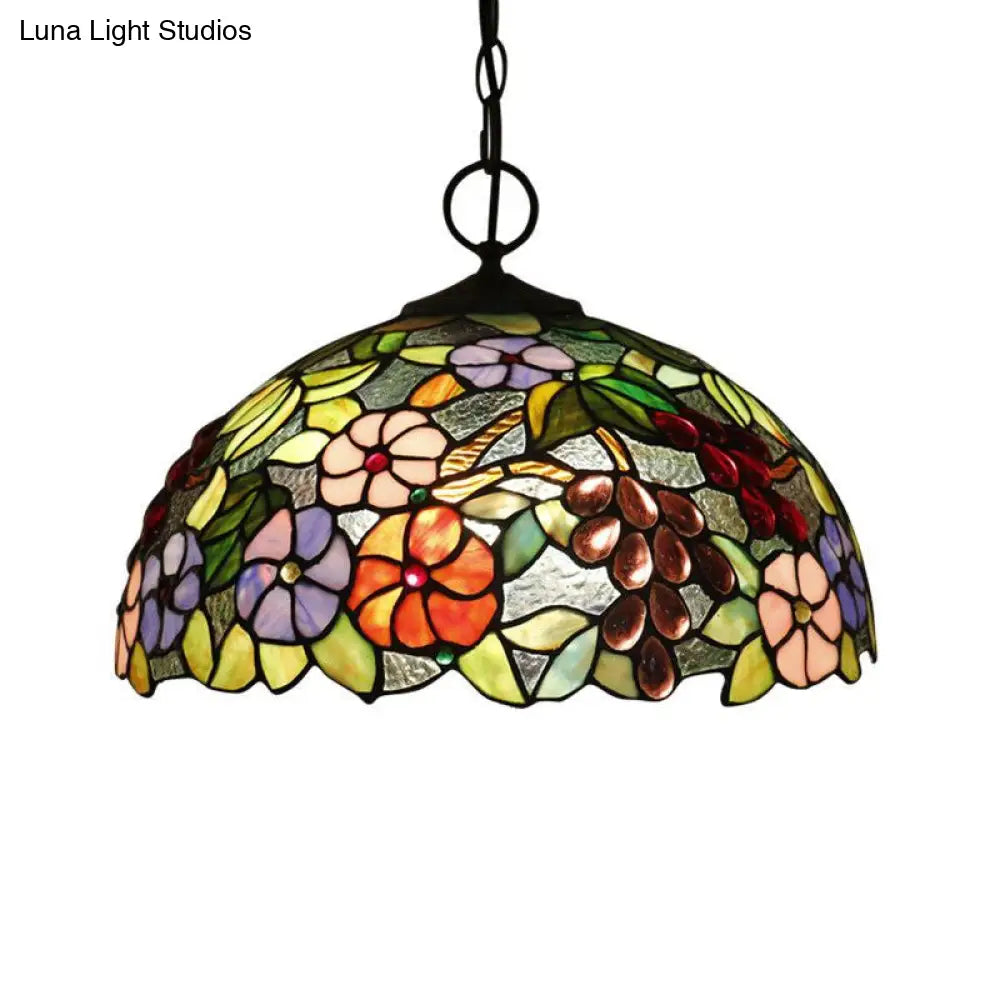 Artisan Glass Black Chandelier Pendant - Hand-Crafted, Domed 3-Light Mediterranean Lamp