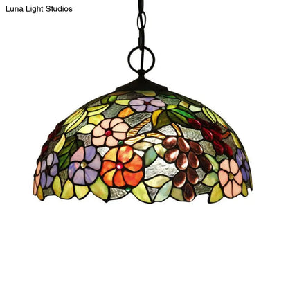 Artisan Glass Black Chandelier Pendant - Hand-Crafted, Domed 3-Light Mediterranean Lamp