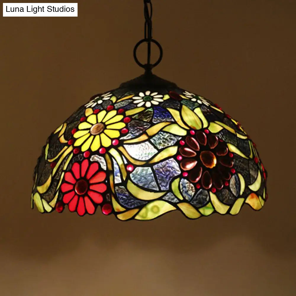 Artisan Glass Black Chandelier Pendant - Hand-Crafted, Domed 3-Light Mediterranean Lamp