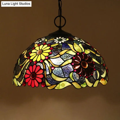 Artisan Glass Black Chandelier Pendant - Hand-Crafted, Domed 3-Light Mediterranean Lamp