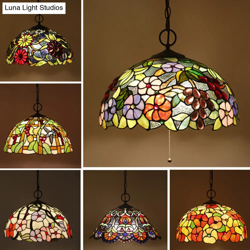 Lámpara colgante de araña de cristal negro artesanal - Lámpara mediterránea de 3 luces con cúpula, hecha a mano