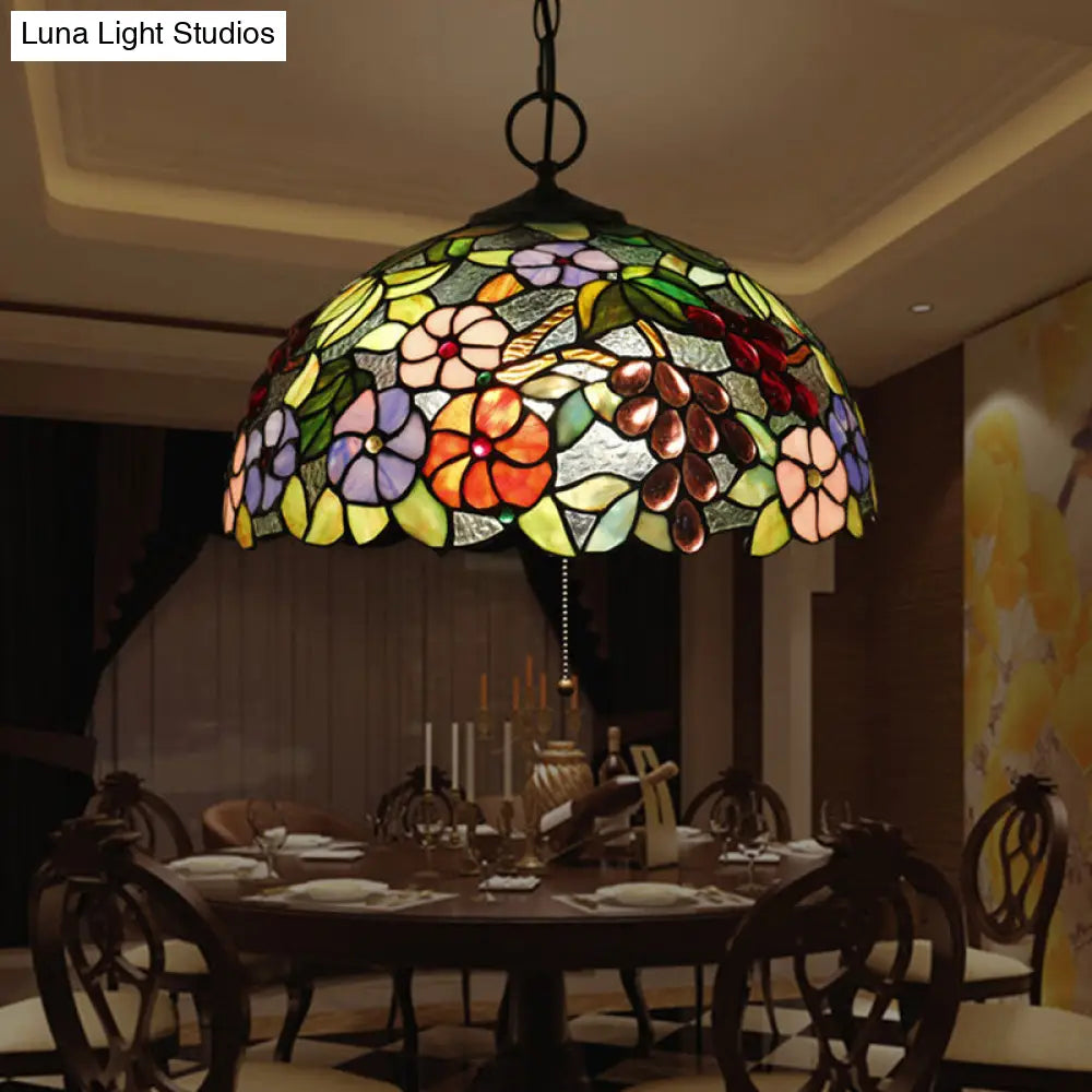 Artisan Glass Black Chandelier Pendant - Hand-Crafted, Domed 3-Light Mediterranean Lamp