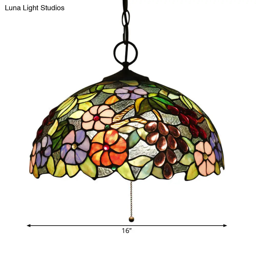 Artisan Glass Black Chandelier Pendant - Hand-Crafted, Domed 3-Light Mediterranean Lamp