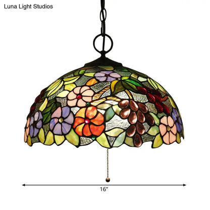 Artisan Glass Black Chandelier Pendant - Hand-Crafted, Domed 3-Light Mediterranean Lamp