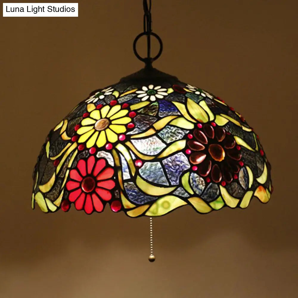 Artisan Glass Black Chandelier Pendant - Hand-Crafted, Domed 3-Light Mediterranean Lamp