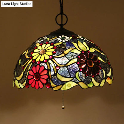 Artisan Glass Black Chandelier Pendant - Hand-Crafted, Domed 3-Light Mediterranean Lamp