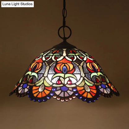 Artisan Glass Black Chandelier Pendant - Hand-Crafted, Domed 3-Light Mediterranean Lamp