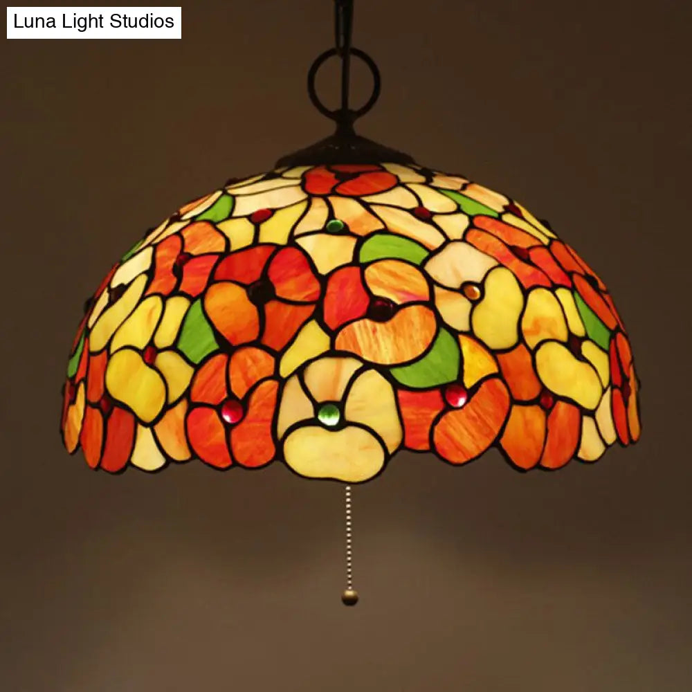 Lámpara colgante de araña de cristal negro artesanal - Lámpara mediterránea de 3 luces con cúpula, hecha a mano