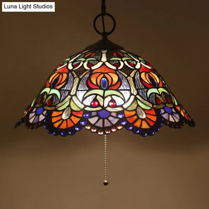 Artisan Glass Black Chandelier Pendant - Hand-Crafted, Domed 3-Light Mediterranean Lamp