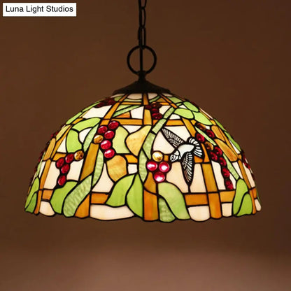 Lámpara colgante de araña de cristal negro artesanal - Lámpara mediterránea de 3 luces con cúpula, hecha a mano