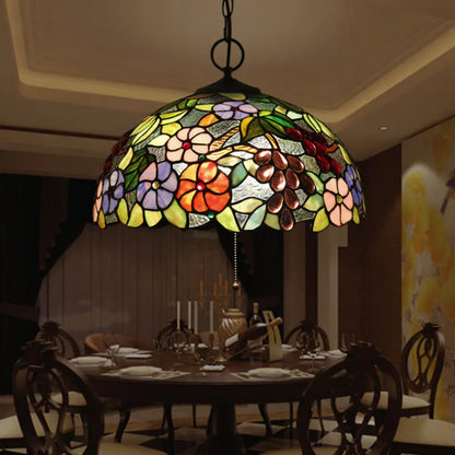 Artisan Glass Black Chandelier Pendant - Hand-Crafted, Domed 3-Light Mediterranean Lamp