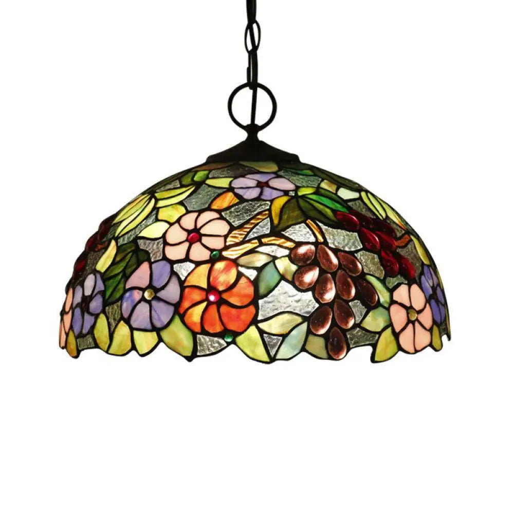 Artisan Glass Black Chandelier Pendant - Hand-Crafted, Domed 3-Light Mediterranean Lamp