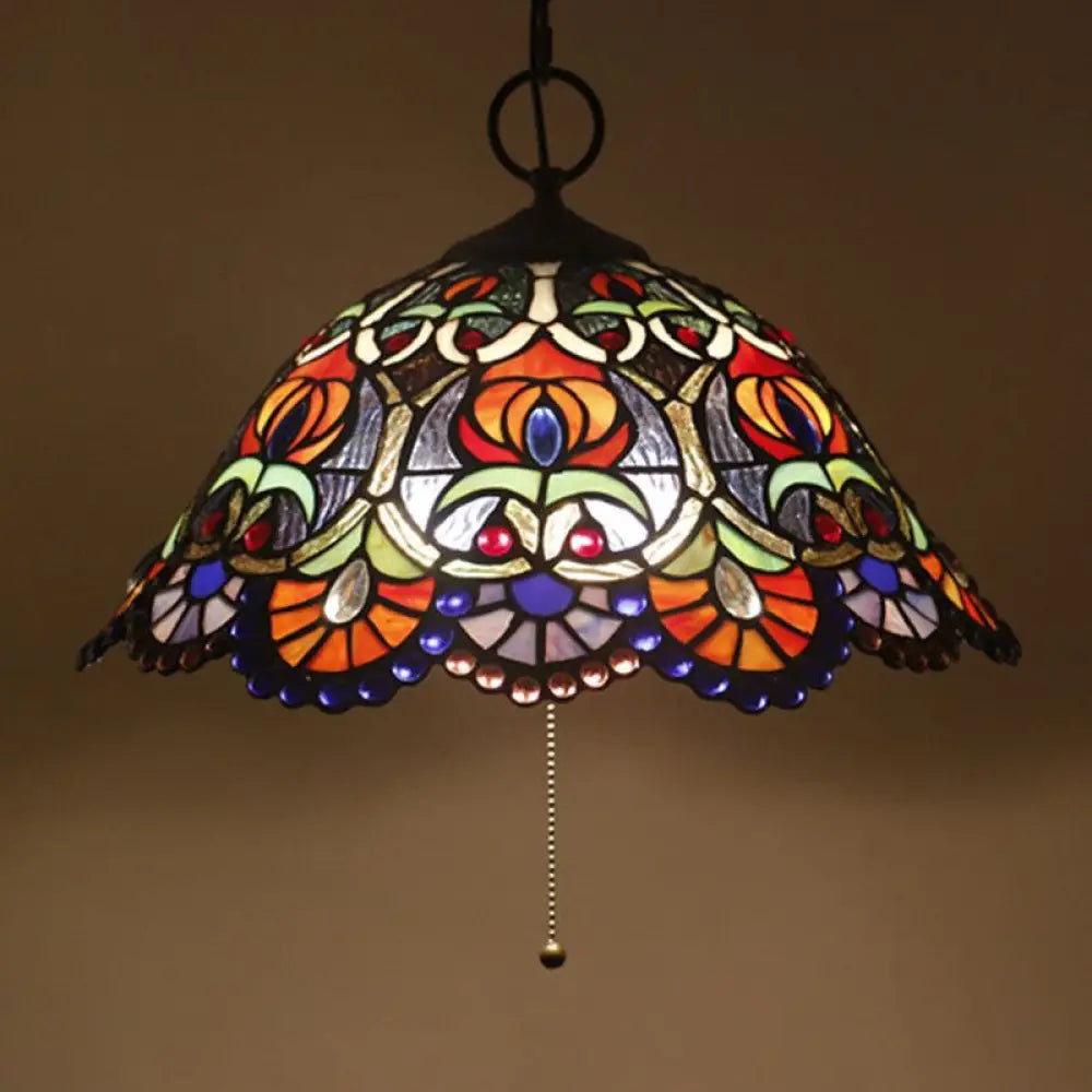 Artisan Glass Black Chandelier Pendant - Hand-Crafted, Domed 3-Light Mediterranean Lamp