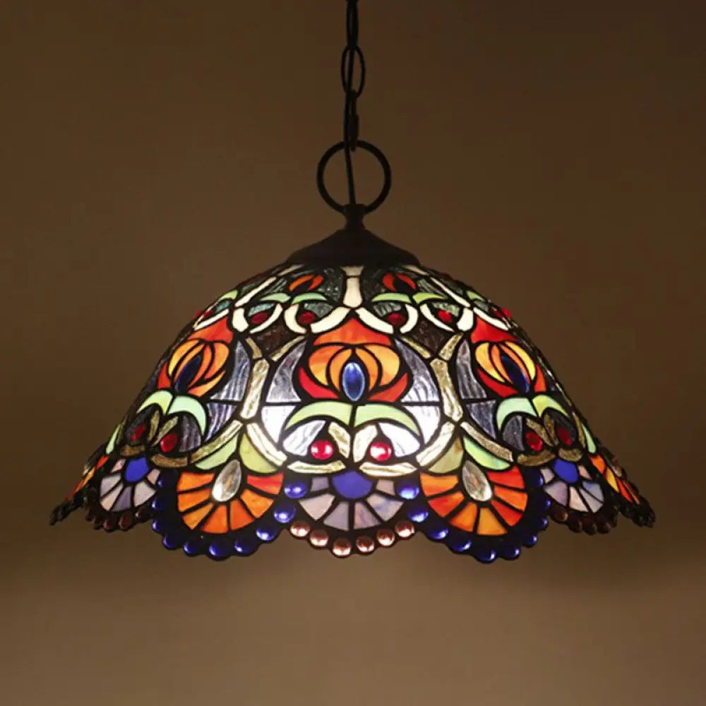 Artisan Glass Black Chandelier Pendant - Hand-Crafted, Domed 3-Light Mediterranean Lamp