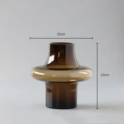 Artisan glass vase amber 20cm tall with modern tiered design wide central ring and tapered neck for elegant decor