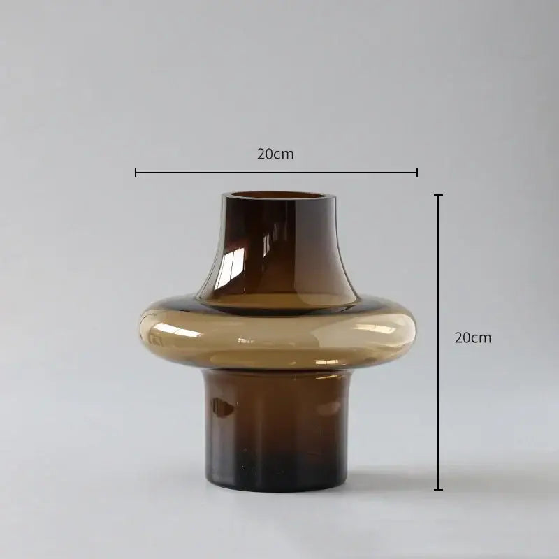 Artisan glass vase amber 20cm tall with modern tiered design wide central ring and tapered neck for elegant decor