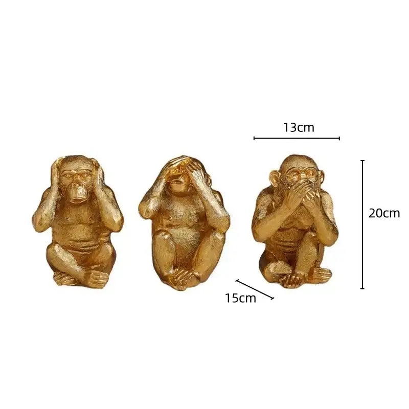 Artisanal three wise golden monkey sculpture set featuring decorbites golden monkey figurines for living room decor