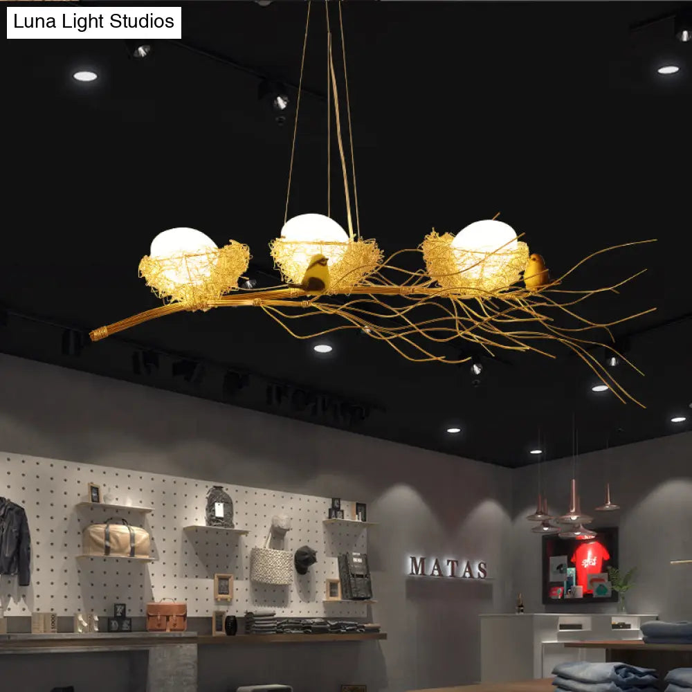 Lámpara de isla DecorBites™ Artistic Aluminum Wire Nest con huevo y pájaro de madera: una pieza colgante única para el comedor