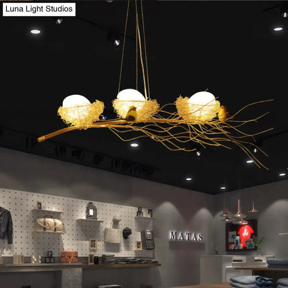 Lámpara de isla DecorBites™ Artistic Aluminum Wire Nest con huevo y pájaro de madera: una pieza colgante única para el comedor