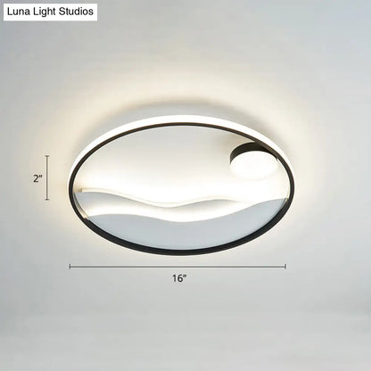 DecorBites™ DecorBites™ Artistic Bedroom Ambiance: Sunrise and Sea LED Flush Mount Ceiling Light with a Metal Halo Ring