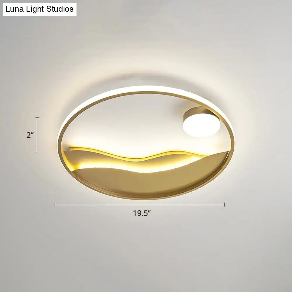 DecorBites™ DecorBites™ Artistic Bedroom Ambiance: Sunrise and Sea LED Flush Mount Ceiling Light with a Metal Halo Ring