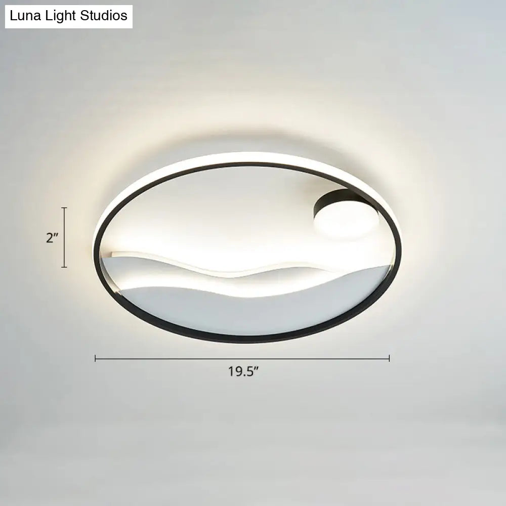 DecorBites™ DecorBites™ Artistic Bedroom Ambiance: Sunrise and Sea LED Flush Mount Ceiling Light with a Metal Halo Ring