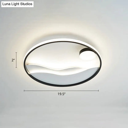 DecorBites™ DecorBites™ Artistic Bedroom Ambiance: Sunrise and Sea LED Flush Mount Ceiling Light with a Metal Halo Ring