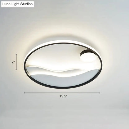 DecorBites™ DecorBites™ Artistic Bedroom Ambiance: Sunrise and Sea LED Flush Mount Ceiling Light with a Metal Halo Ring