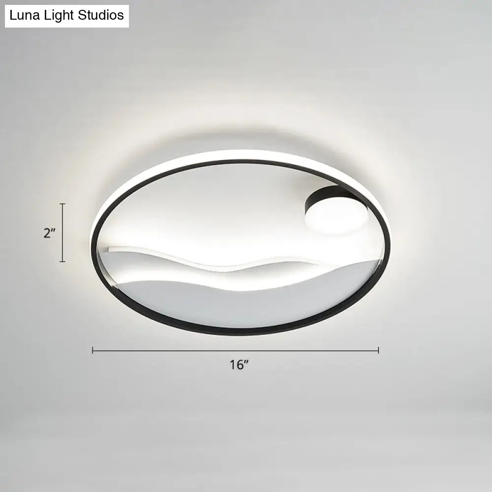 DecorBites™ DecorBites™ Artistic Bedroom Ambiance: Sunrise and Sea LED Flush Mount Ceiling Light with a Metal Halo Ring