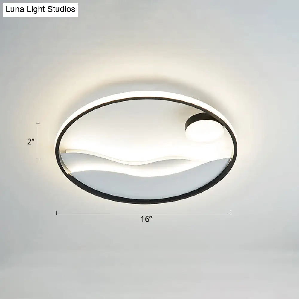 DecorBites™ DecorBites™ Artistic Bedroom Ambiance: Sunrise and Sea LED Flush Mount Ceiling Light with a Metal Halo Ring