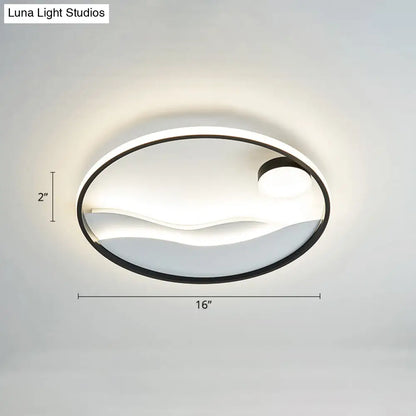 DecorBites™ DecorBites™ Artistic Bedroom Ambiance: Sunrise and Sea LED Flush Mount Ceiling Light with a Metal Halo Ring