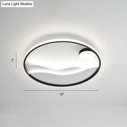 DecorBites™ DecorBites™ Artistic Bedroom Ambiance: Sunrise and Sea LED Flush Mount Ceiling Light with a Metal Halo Ring