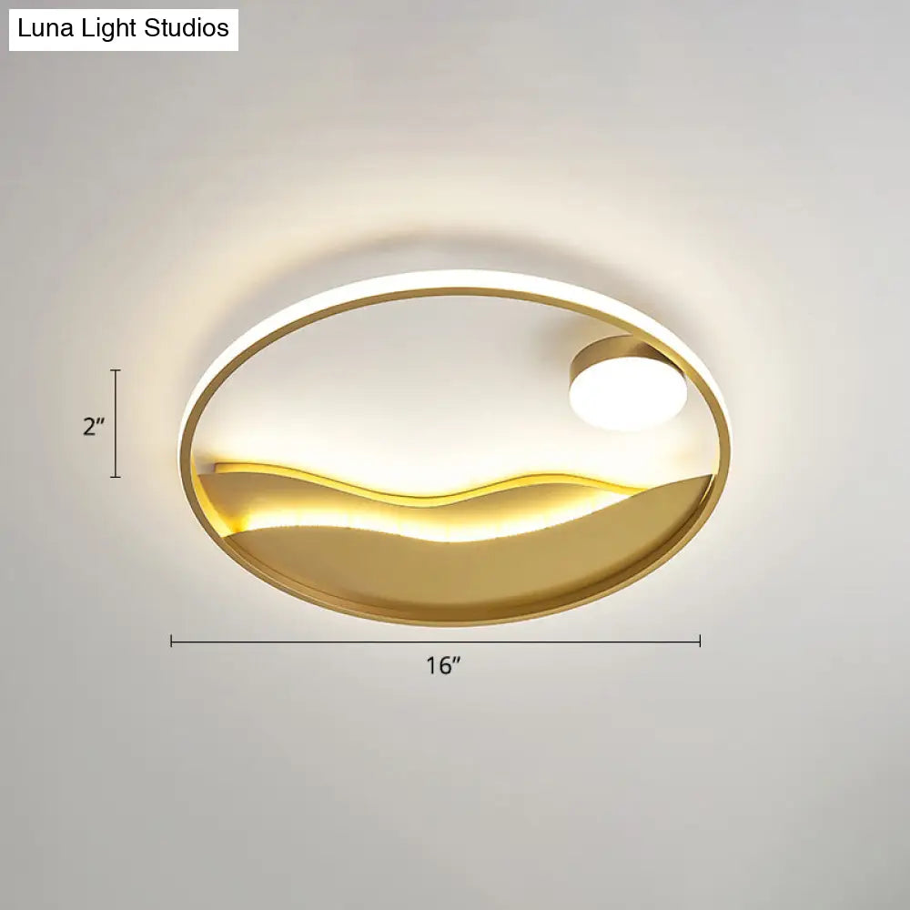 DecorBites™ DecorBites™ Artistic Bedroom Ambiance: Sunrise and Sea LED Flush Mount Ceiling Light with a Metal Halo Ring