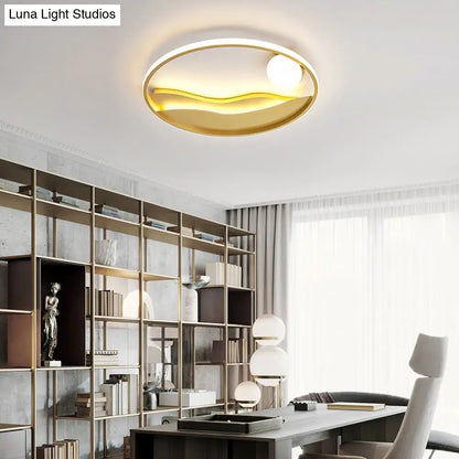 DecorBites™ DecorBites™ Artistic Bedroom Ambiance: Sunrise and Sea LED Flush Mount Ceiling Light with a Metal Halo Ring