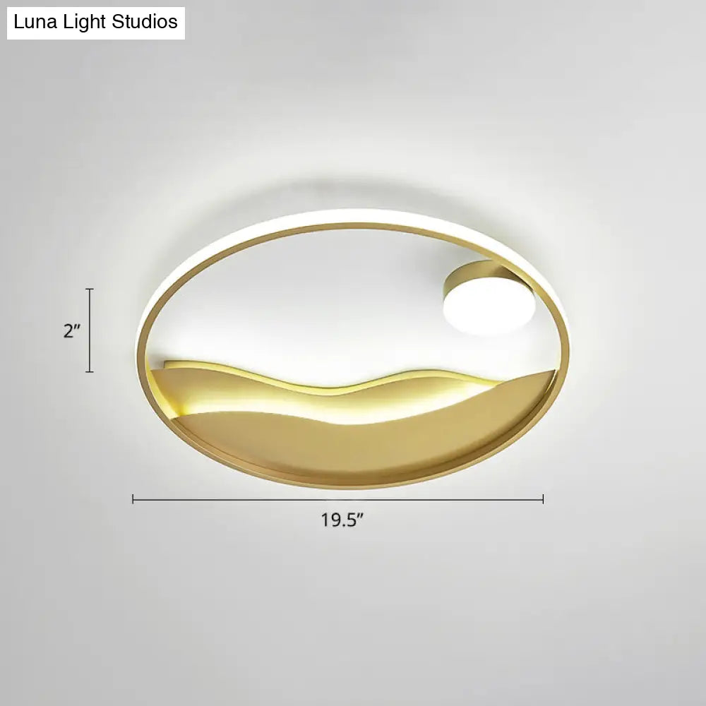 DecorBites™ DecorBites™ Artistic Bedroom Ambiance: Sunrise and Sea LED Flush Mount Ceiling Light with a Metal Halo Ring