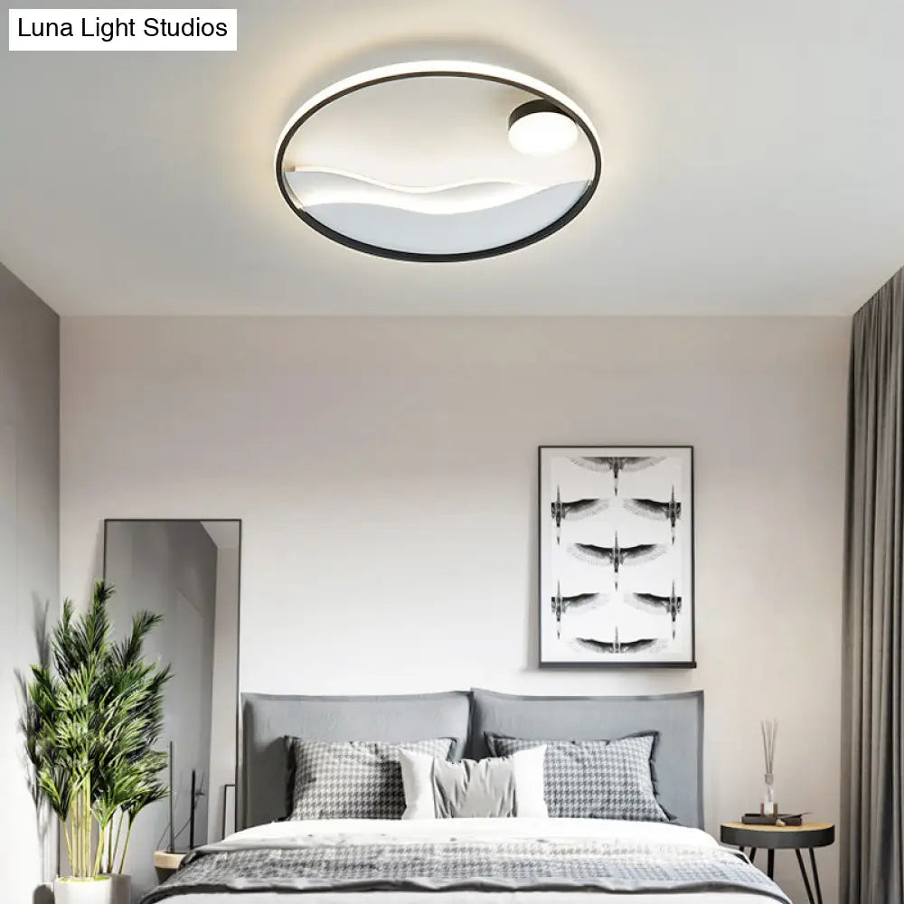 DecorBites™ DecorBites™ Artistic Bedroom Ambiance: Sunrise and Sea LED Flush Mount Ceiling Light with a Metal Halo Ring