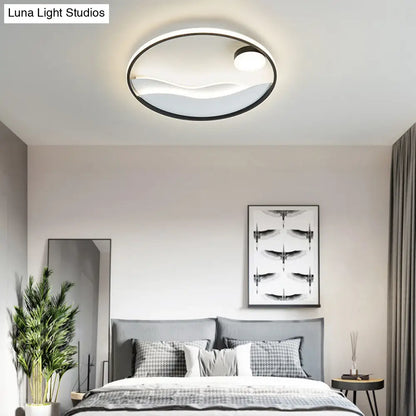 DecorBites™ DecorBites™ Artistic Bedroom Ambiance: Sunrise and Sea LED Flush Mount Ceiling Light with a Metal Halo Ring
