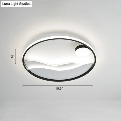 DecorBites™ DecorBites™ Artistic Bedroom Ambiance: Sunrise and Sea LED Flush Mount Ceiling Light with a Metal Halo Ring