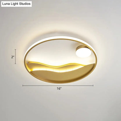 DecorBites™ DecorBites™ Artistic Bedroom Ambiance: Sunrise and Sea LED Flush Mount Ceiling Light with a Metal Halo Ring