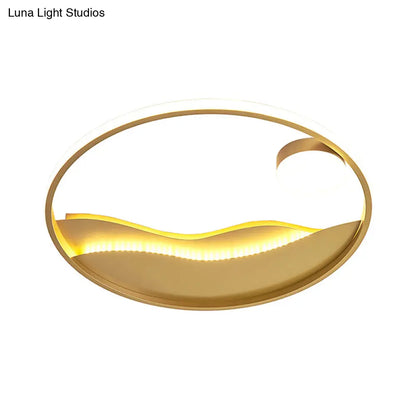 DecorBites™ DecorBites™ Artistic Bedroom Ambiance: Sunrise and Sea LED Flush Mount Ceiling Light with a Metal Halo Ring