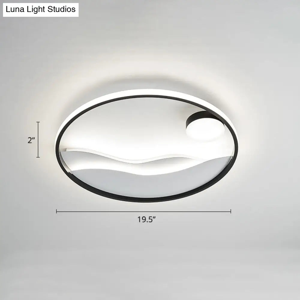 DecorBites™ DecorBites™ Artistic Bedroom Ambiance: Sunrise and Sea LED Flush Mount Ceiling Light with a Metal Halo Ring